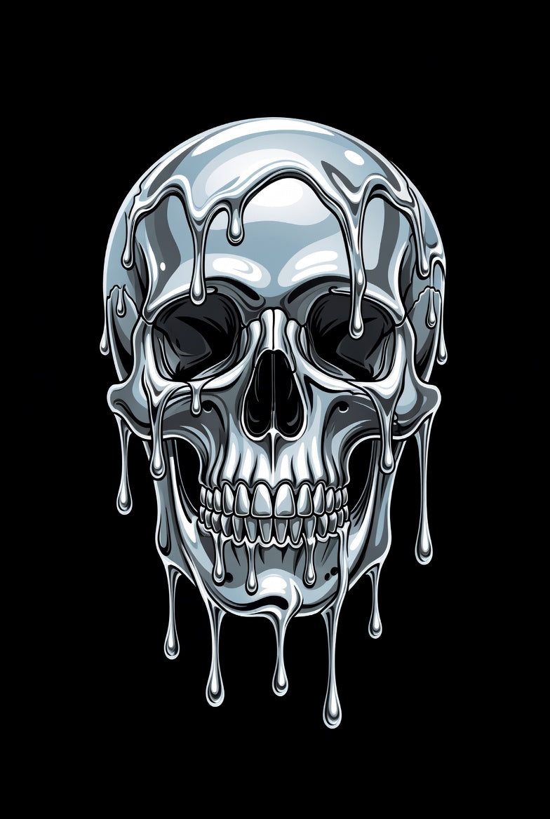 Chrome Liquid Skull – High Contrast Metallic Graphic Tee