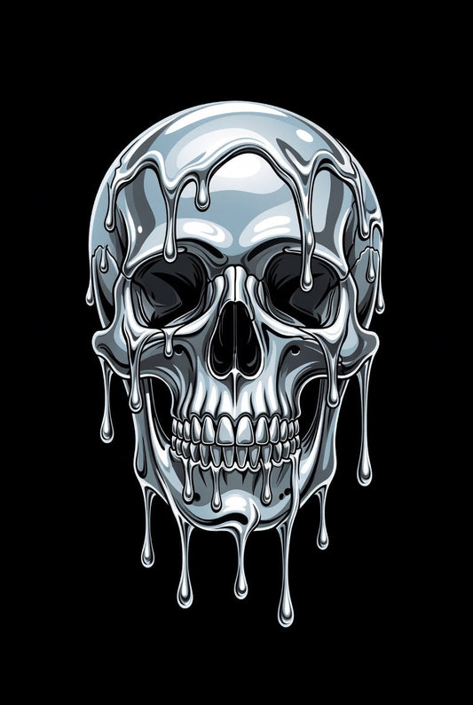 Chrome Liquid Skull – High Contrast Metallic Graphic Tee