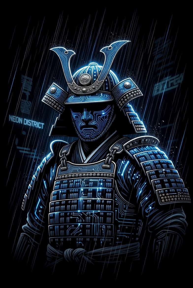 Neon Cyber Samurai – Futuristic Streetwear AI Shirt Concept