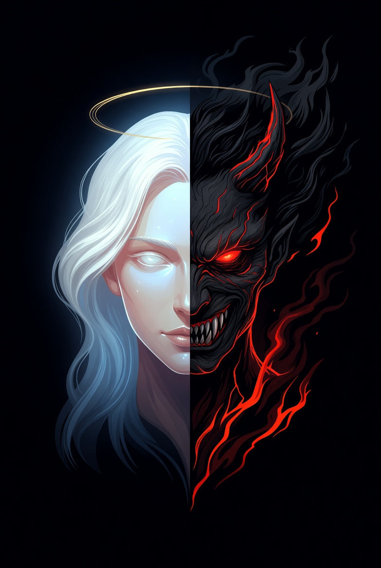 Angel vs Demon Split – Duality Streetwear Graphic