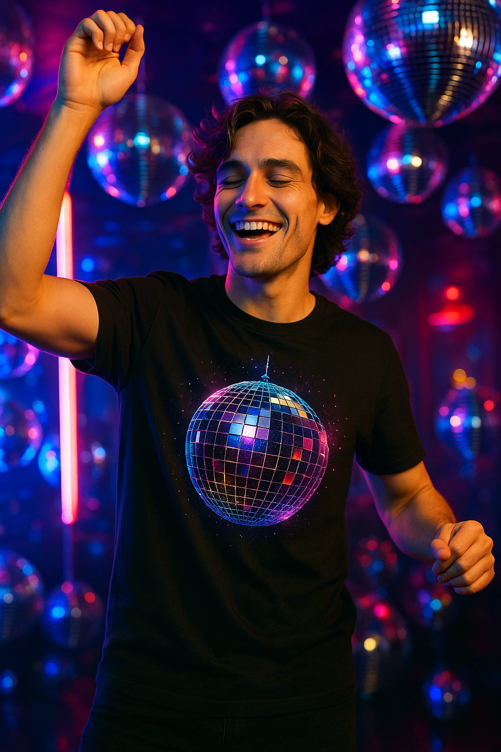Disco Fever: Glittery Designs on Classic Black Tees