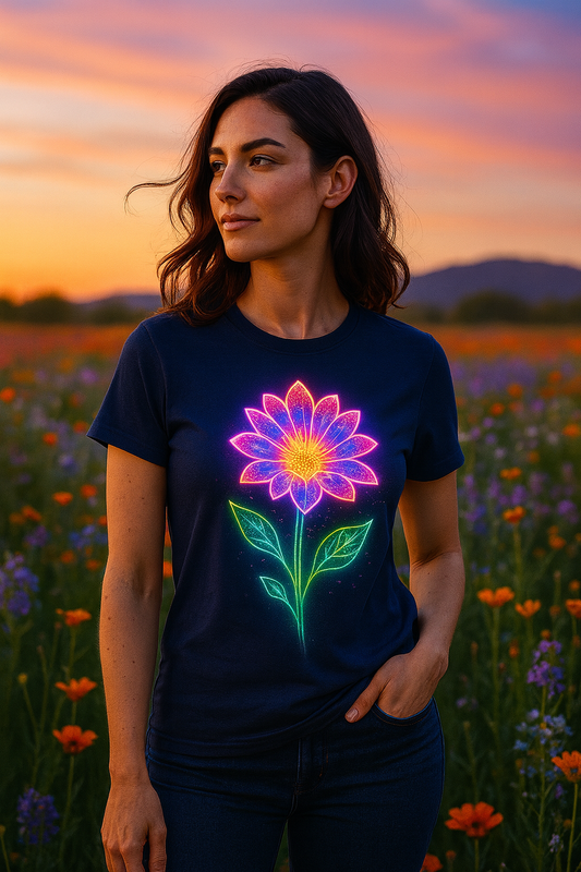 Floral Frenzy: Bold Blooms on Navy Tees
