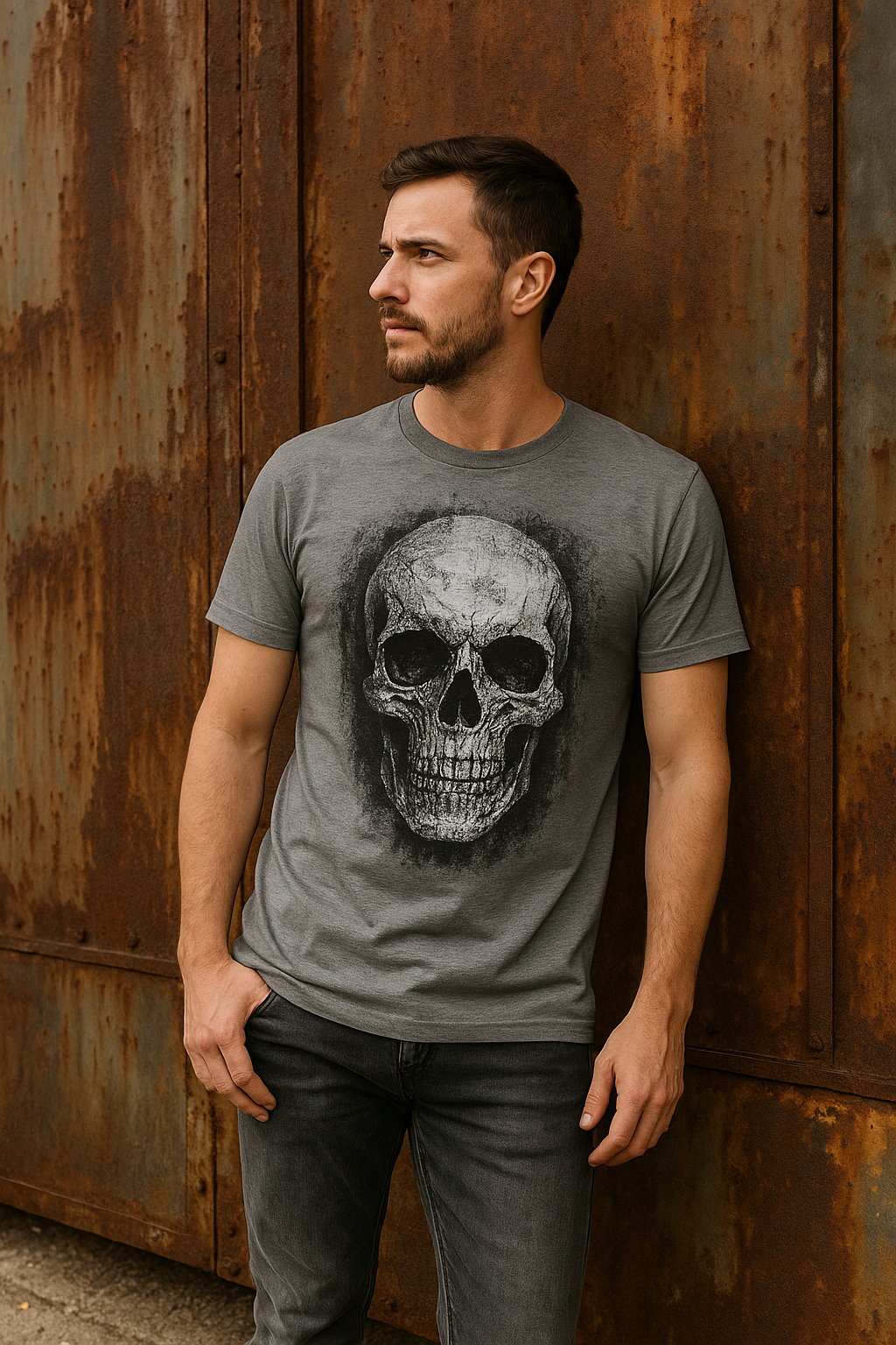 Grunge Redux: Distressed Designs on Gray Tees